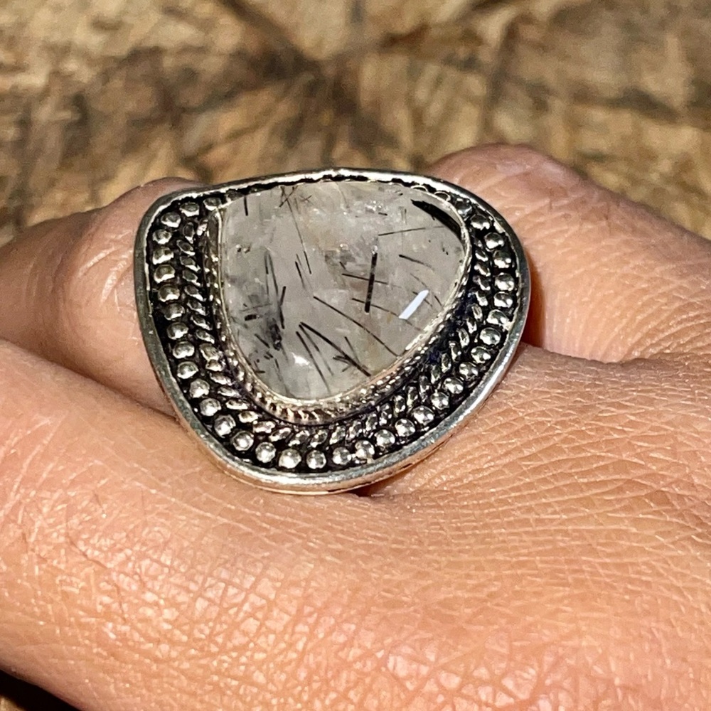 Black Rutilated Quartz Ring Size 7 1/2